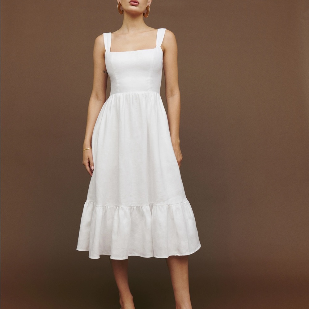 Reformation Bucatini Dress White Midi Linen 4 NWOT
